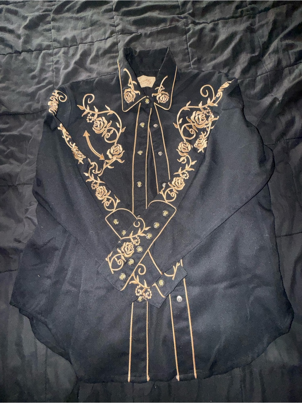 Scully Black Western Embroidered Shirt Jacket with Gold Stitching - Picture 3 of 8